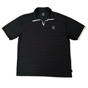 Vintage Nike Tennis Polo Shirt Mens L Alpha Project Short Sleeve Black Stried